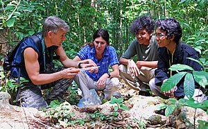 Photo:  Randy Kyes and student researchers conduct field studies on Tinjil Island, Indonesia.